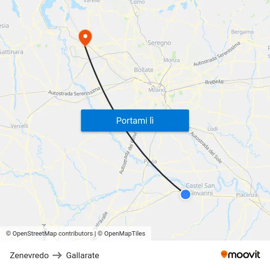 Zenevredo to Gallarate map