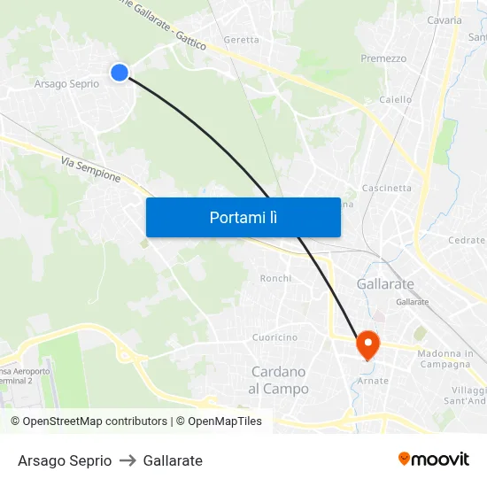 Arsago Seprio to Gallarate map