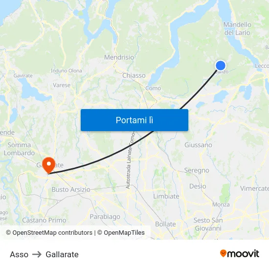 Asso to Gallarate map