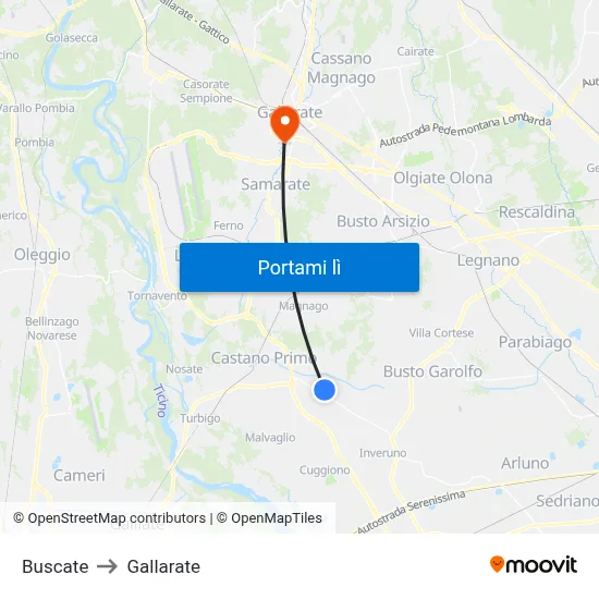 Buscate to Gallarate map