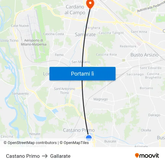Castano Primo to Gallarate map