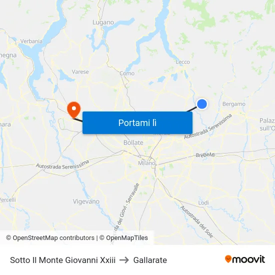 Sotto Il Monte Giovanni Xxiii to Gallarate map