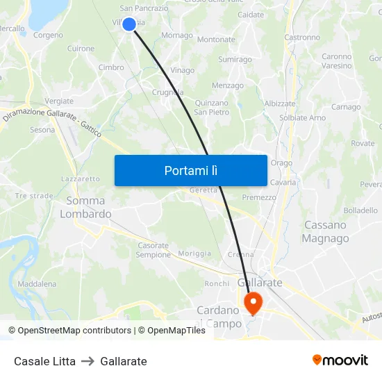 Casale Litta to Gallarate map