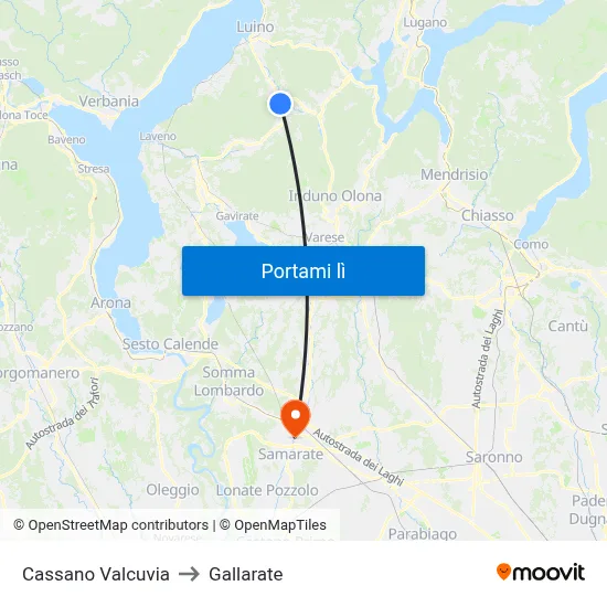 Cassano Valcuvia to Gallarate map
