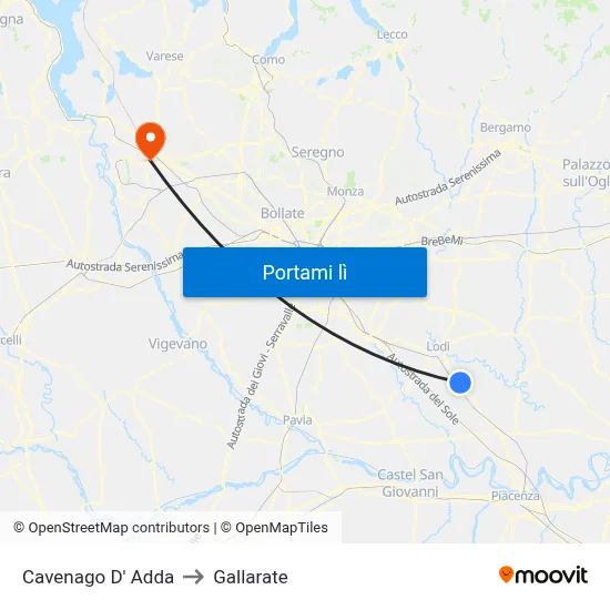 Cavenago D' Adda to Gallarate map