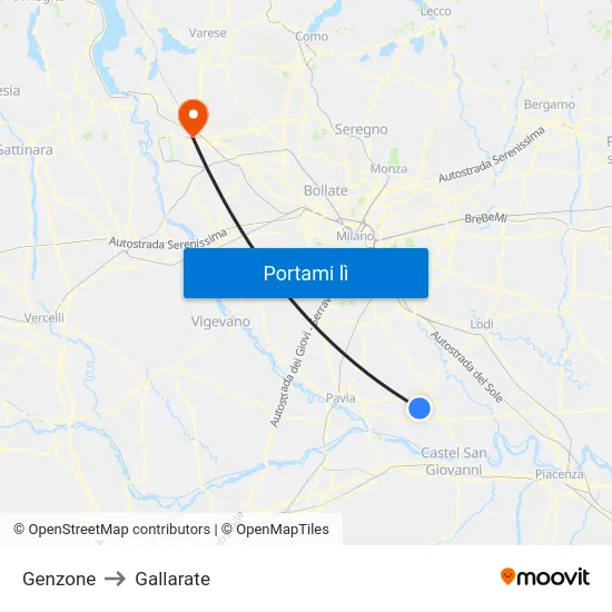 Genzone to Gallarate map