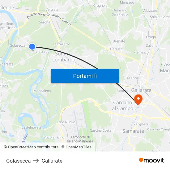 Golasecca to Gallarate map