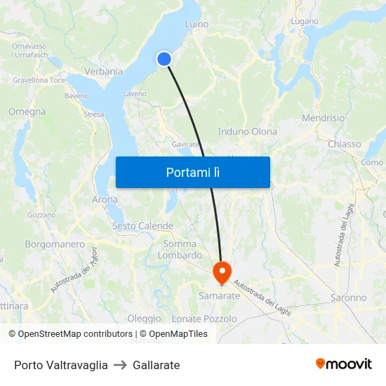 Porto Valtravaglia to Gallarate map