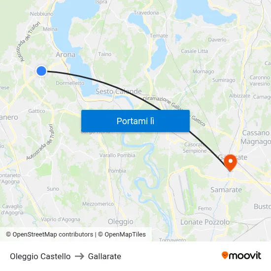 Oleggio Castello to Gallarate map