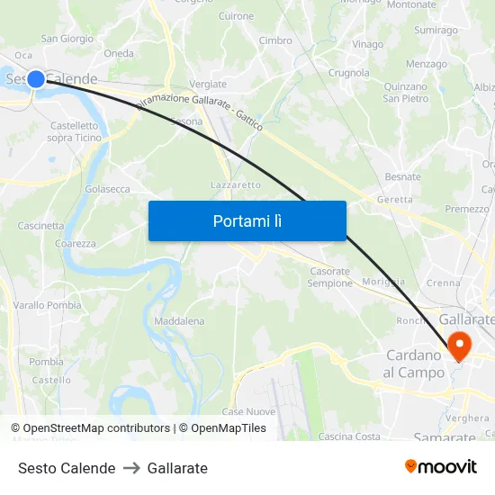 Sesto Calende to Gallarate map