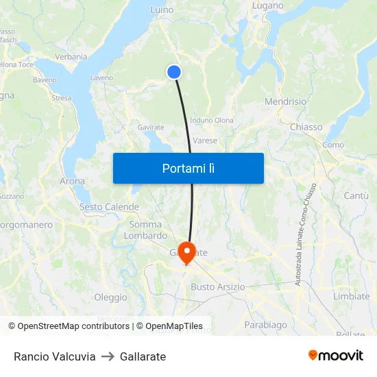 Rancio Valcuvia to Gallarate map