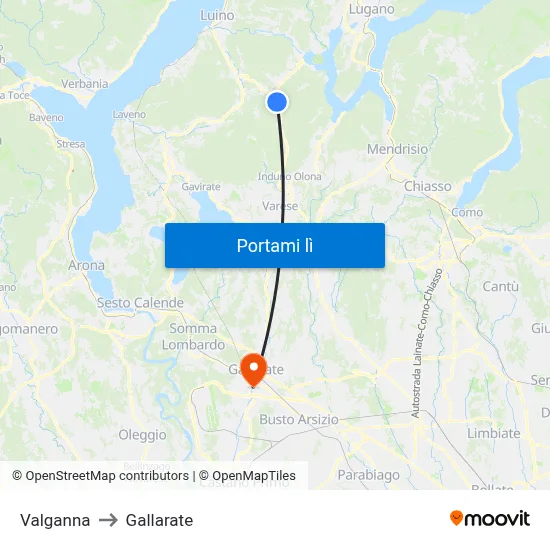 Valganna to Gallarate map