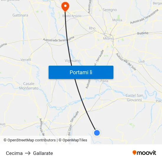 Cecima to Gallarate map