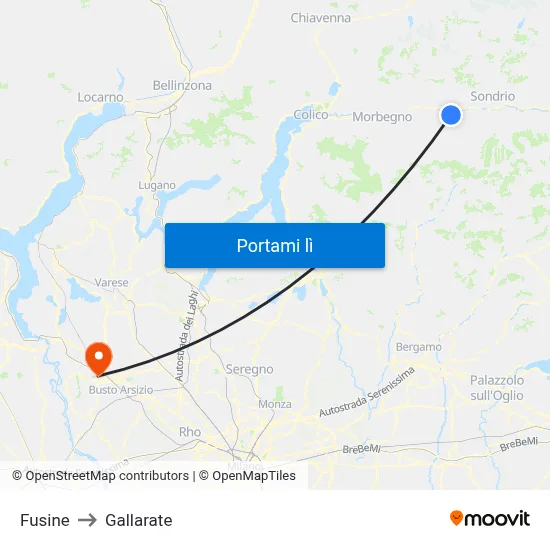 Fusine to Gallarate map
