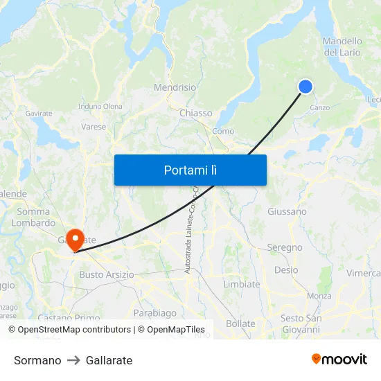 Sormano to Gallarate map
