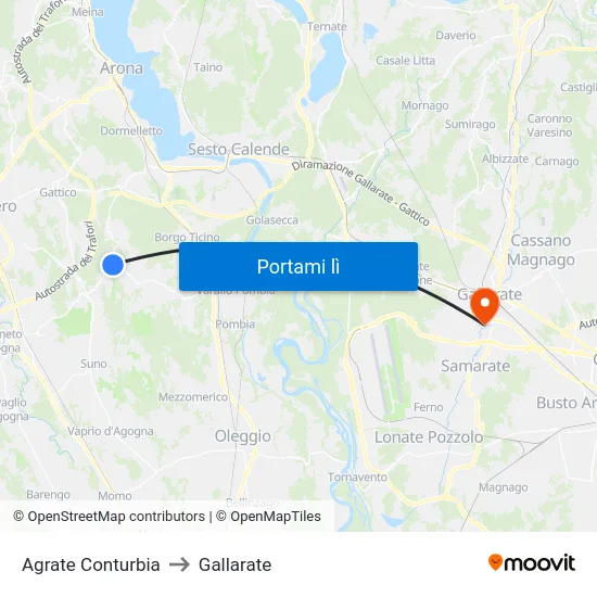 Agrate Conturbia to Gallarate map