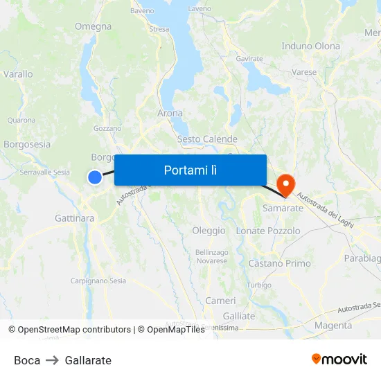 Boca to Gallarate map
