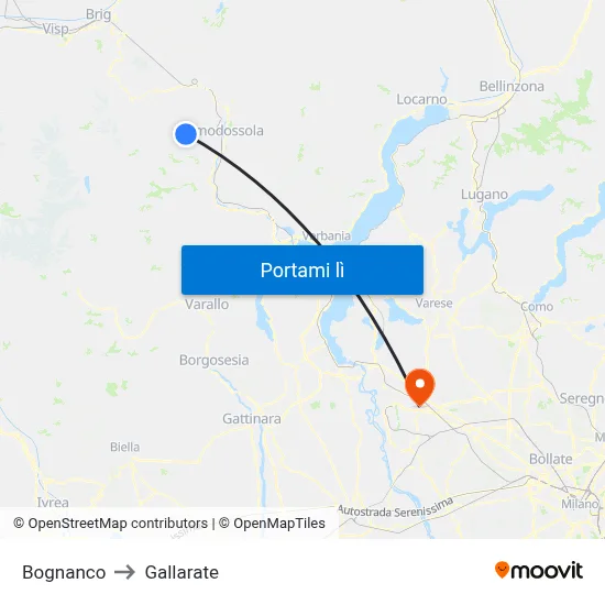 Bognanco to Gallarate map