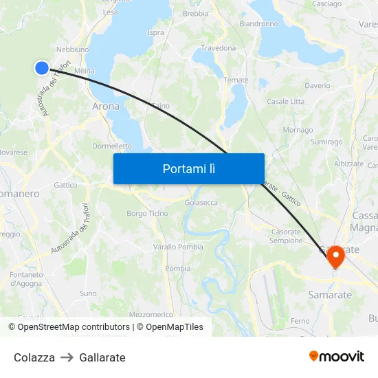 Colazza to Gallarate map