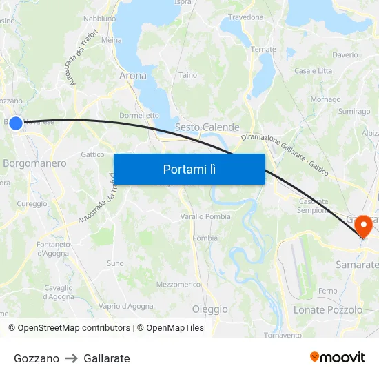 Gozzano to Gallarate map