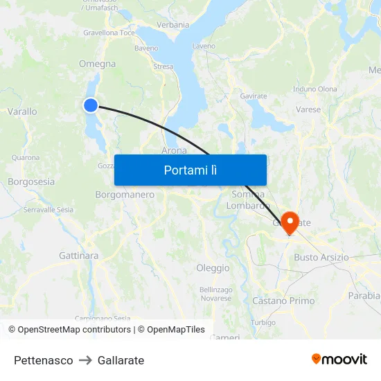 Pettenasco to Gallarate map