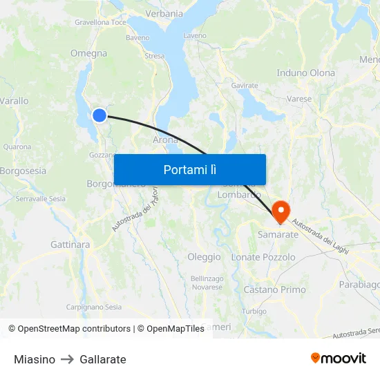 Miasino to Gallarate map
