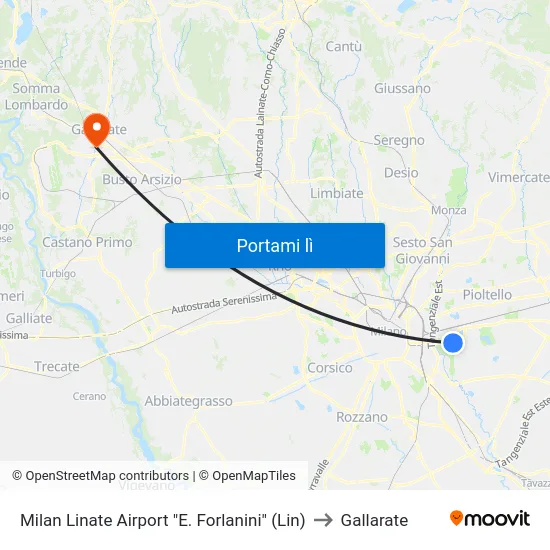 Milan Linate Airport "E. Forlanini" (Lin) to Gallarate map