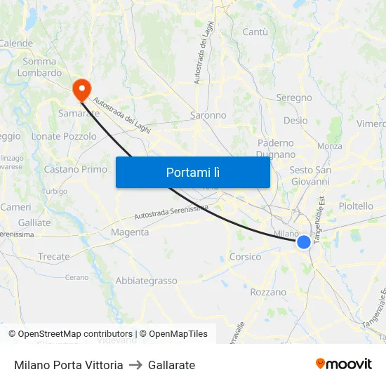Milano Porta Vittoria to Gallarate map