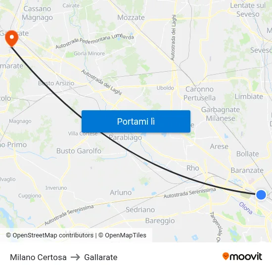 Milano Certosa to Gallarate map