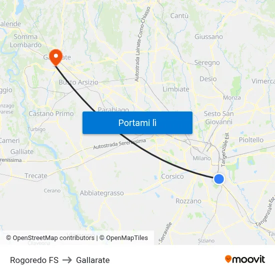 Rogoredo FS to Gallarate map