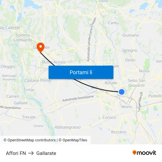 Affori FN to Gallarate map