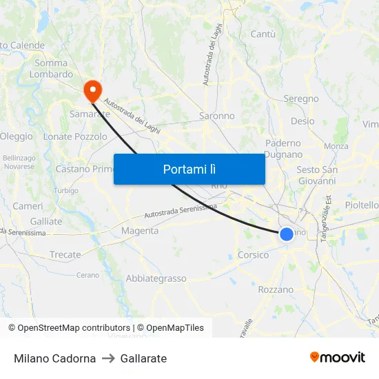 Milano Cadorna to Gallarate map
