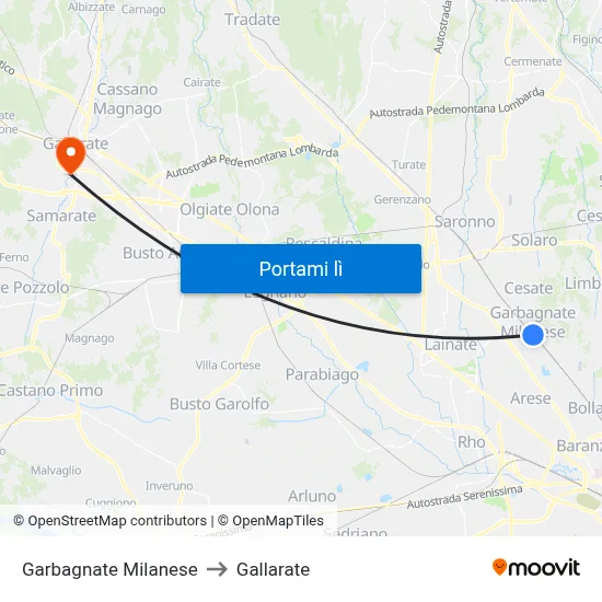 Garbagnate Milanese to Gallarate map