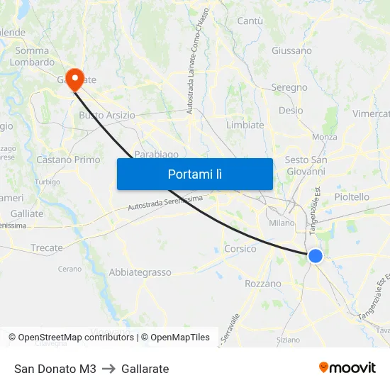 San Donato M3 to Gallarate map