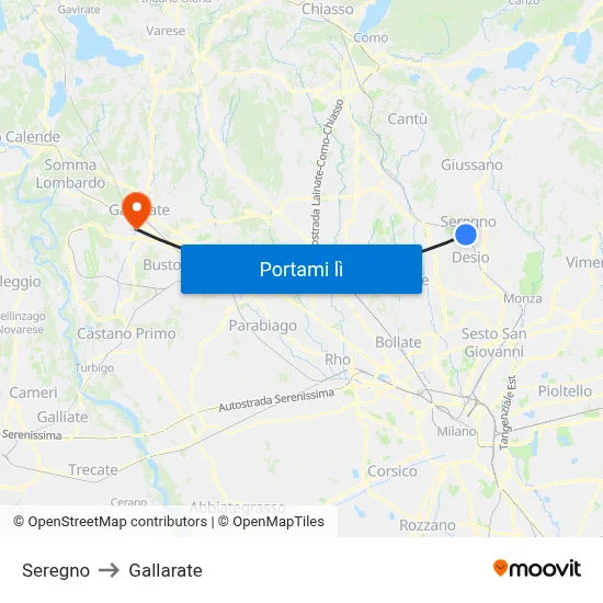 Seregno to Gallarate map
