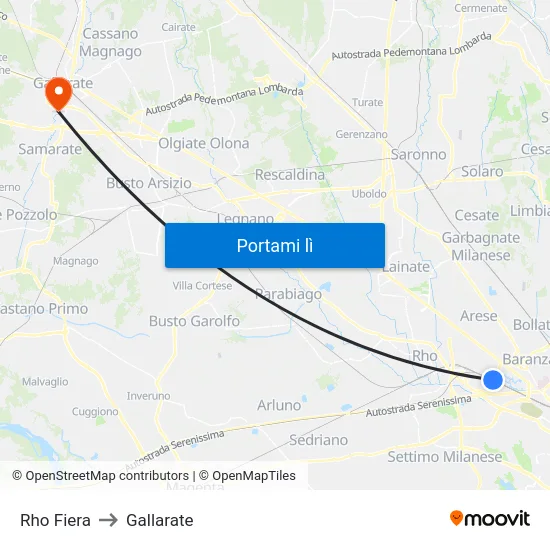 Rho Fiera to Gallarate map