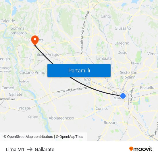 Lima M1 to Gallarate map