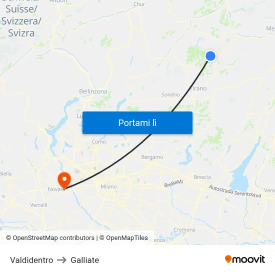 Valdidentro to Galliate map