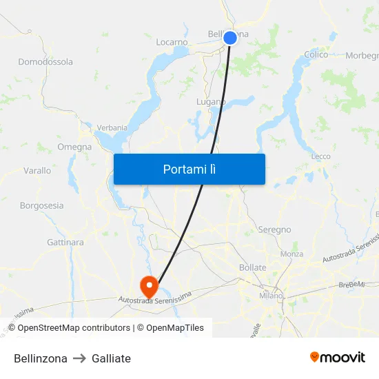 Bellinzona to Galliate map