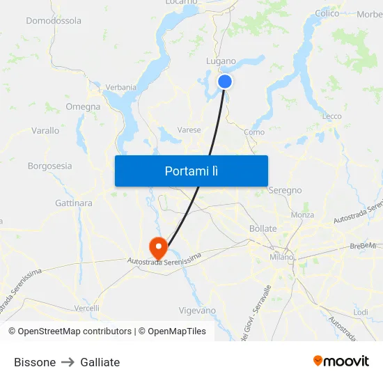 Bissone to Galliate map