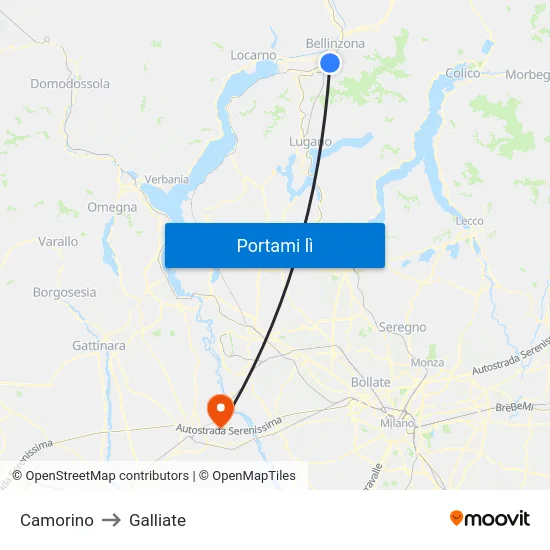Camorino to Galliate map