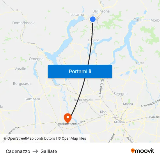 Cadenazzo to Galliate map