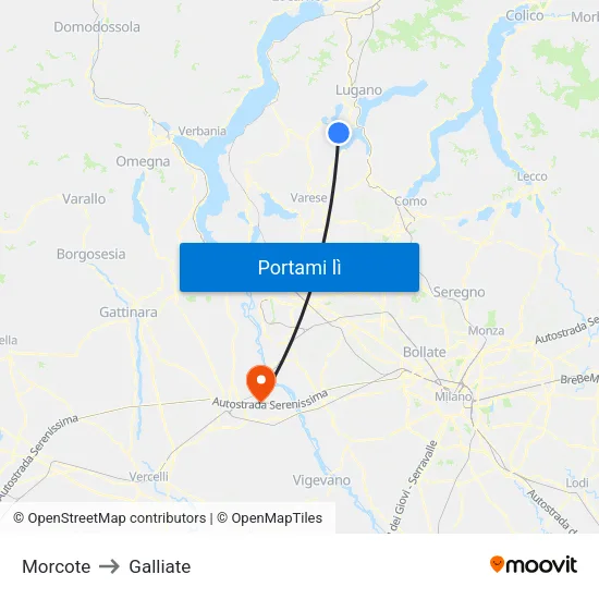 Morcote to Galliate map