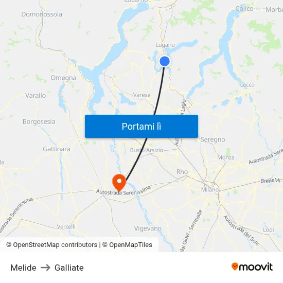 Melide to Galliate map