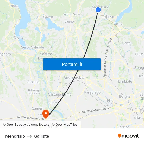 Mendrisio to Galliate map