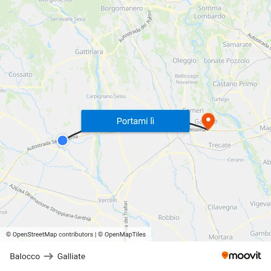 Balocco to Galliate map