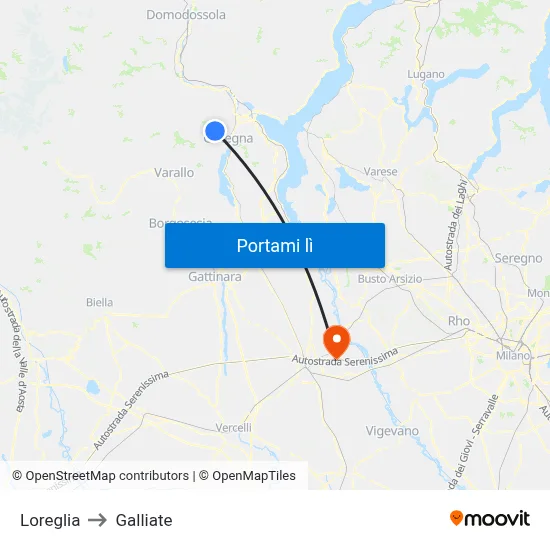 Loreglia to Galliate map