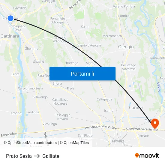 Prato Sesia to Galliate map