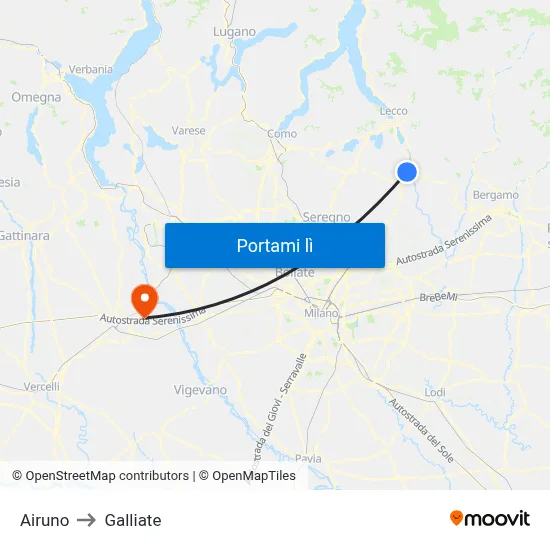 Airuno to Galliate map