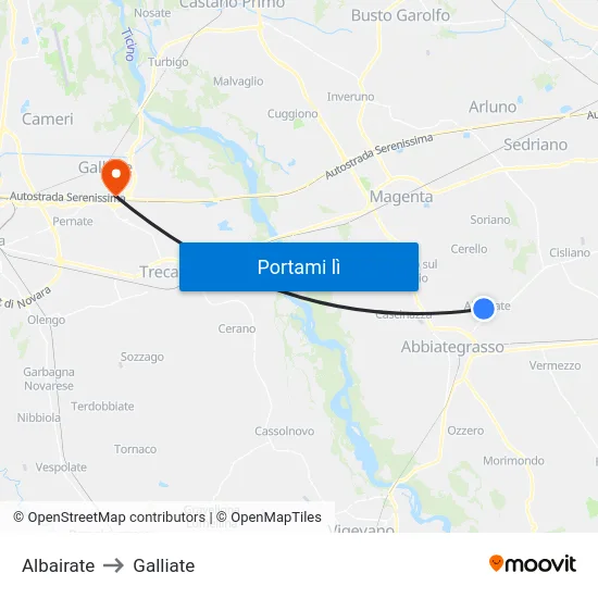 Albairate to Galliate map
